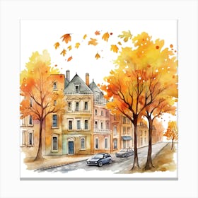 Watercolor Autumn Street 2 Canvas Print