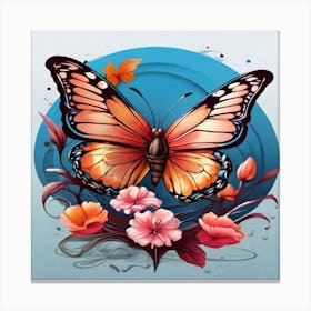 Butterfly And Flowers Canvas Print