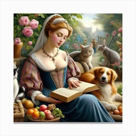 Lady And Her Pets 1 Canvas Print