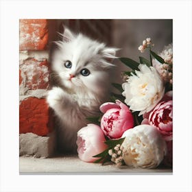 Cute Kitten With Flowers Canvas Print