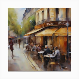 Cafe in Paris. spring season. Passersby. The beauty of the place. Oil colors.3 Canvas Print