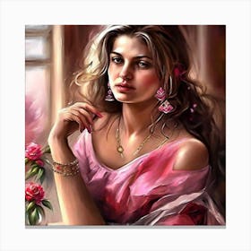 Beautiful Girl In Pink Dress Canvas Print