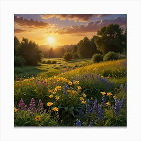 Sunset In The Meadow 3 Canvas Print