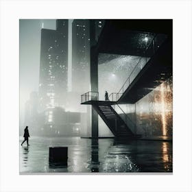Cityscape In The Rain Canvas Print