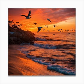 A Vibrant Sunset Casting Warm Hues Over A Tranquil Canvas Print