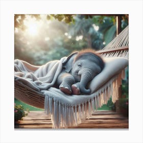 Baby Elephant Sleeping In A Hammock 1 Canvas Print