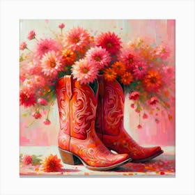 Pink Cowgirl Boots - Painting Of A Pair Of Brigh Canvas Print