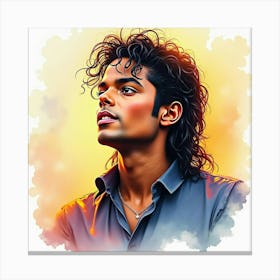 Watercolor Depiction Of Michael Jackson With Golden Rays 1 Canvas Print