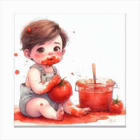 Little Boy With Tomato Canvas Print