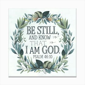 Psalms 46:10; Be Still And Know That I Am God, Christian Art, Wreath of plants, Bible Verse 1 Canvas Print