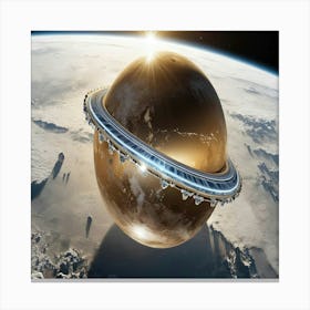 Spaceship Orbiting Earth Canvas Print