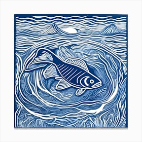 Linocut Fish In The Water 1 Canvas Print