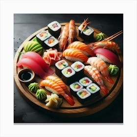 Sushi On A Wooden Plate Canvas Print