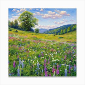 Wildflowers, Landscape Of A Meadow With Wildflowers In Bloom art print 1 Canvas Print