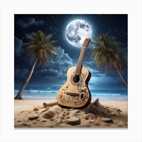 Acoustic Guitar On The Beach 1 Canvas Print