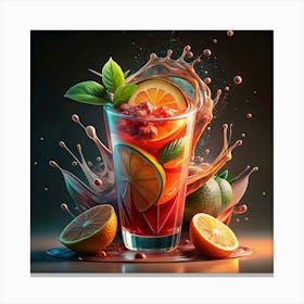 A Glass Of Sangria With A Splash Of Fruit Canvas Print