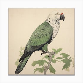 Ohara Koson Inspired Bird Painting Parrot 1 Square Canvas Print