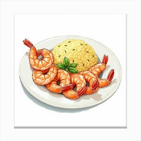 A Charming Watercolor Image Of A Plate Of Tender And Juicy Grilled Shrimp With A Side Of Garlic Rice Canvas Print