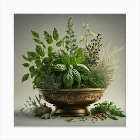 Herbs In A Bowl Canvas Print