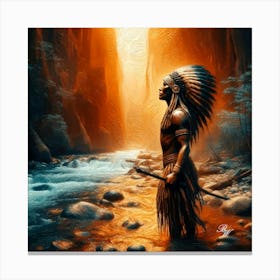 Native American Warrior By The Stream Copy Canvas Print