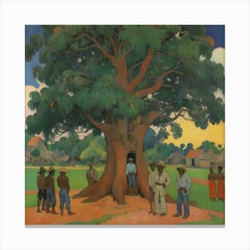 The Large Tree With Village People Paul Gauguin Art Print 2 Canvas Print