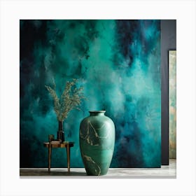 An Old Antique Vase Crafted From Green Marble Standing Majestically Against A Cool Backdrop Showc Canvas Print