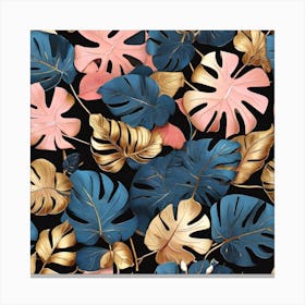 Golden and blue and pink leaves of Monstera 1 Canvas Print