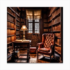 Old Library With Leather Chair Canvas Print