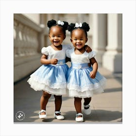 Two Little Girls In Dresses Canvas Print