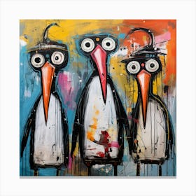 Abstract Crazy Whimsical Penguins Canvas Print