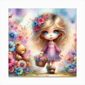 Little Girl With Teddy Bear 1 Canvas Print