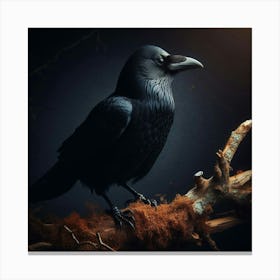 Crow Perched On Branch Canvas Print