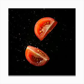 Sliced Tomato On Black Background Stampe su tela