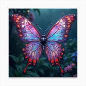 A Surreal Butterfly With Wings Of Shifting, Neon Patterns Fluttering Through A Cosmic Garden 1 Canvas Print