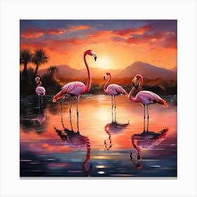 Sunset Flamingos art print Canvas Print