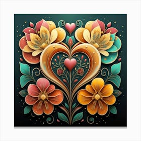 Abstract art of exotic flowers with vibrant abstract hearts in their designs, hearts, 5 Canvas Print