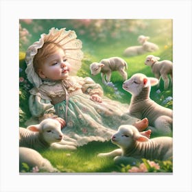Little Lambs and a girl Canvas Print