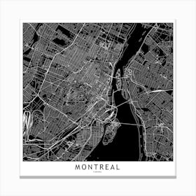 Montreal Black And White Map Square Canvas Print