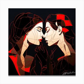 Line Art Two Women- Women Connection Canvas Print