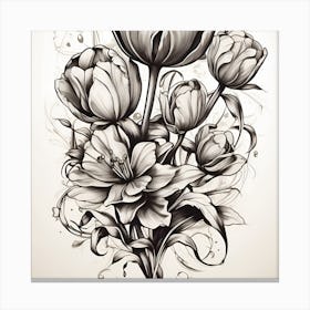 Black And White Tulips Canvas Print