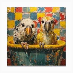 Two Parrots In A Tub Canvas Print