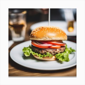 Hamburger On A Plate 41 Canvas Print