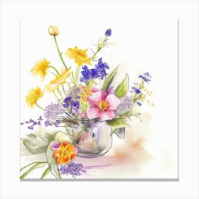 Watercolor Flowers In A Vase 1 Canvas Print