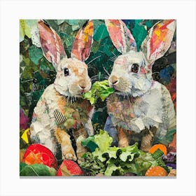 Bunnies Munching On Vegetables Collage 2 Canvas Print