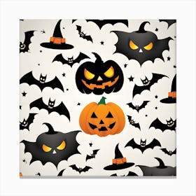 Halloween Pumpkins And Bats Canvas Print