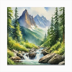 Waterfall In The Mountains Canvas Print