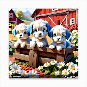 Three Puppies In A Crate Canvas Print