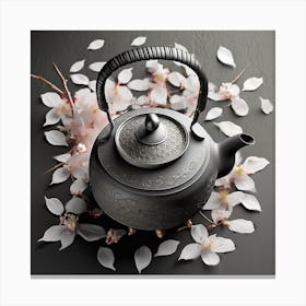Firefly A Minimalistic Modern Rustic Beautiful Japanese Cast Iron Teapot, Illustration, A Few Sakura (4) Canvas Print