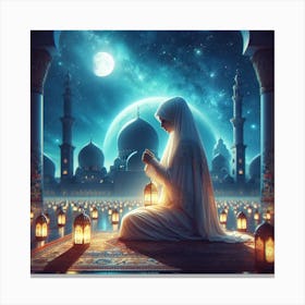Muslim Woman Praying At The Mosque Canvas Print