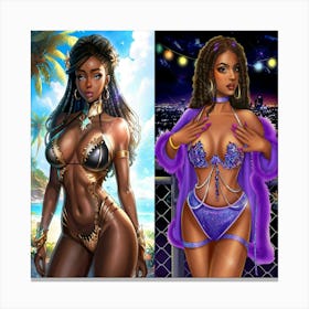 Two Black Women In Bikinis Canvas Print